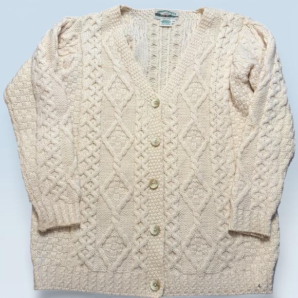 Aran Crafts Sweaters - Aran Crafts Sweater Cardigan Womens Medium White 100% Merino Wool Ireland